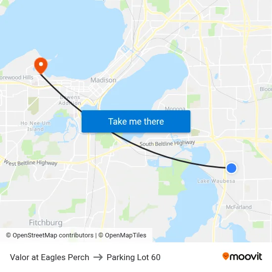 Valor at Eagles Perch to Parking Lot 60 map