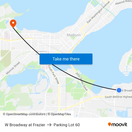 W Broadway at Frazier to Parking Lot 60 map