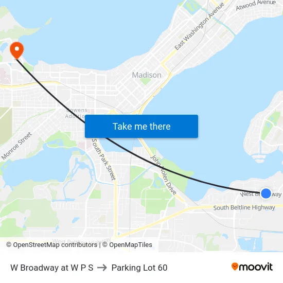 W Broadway at W P S to Parking Lot 60 map