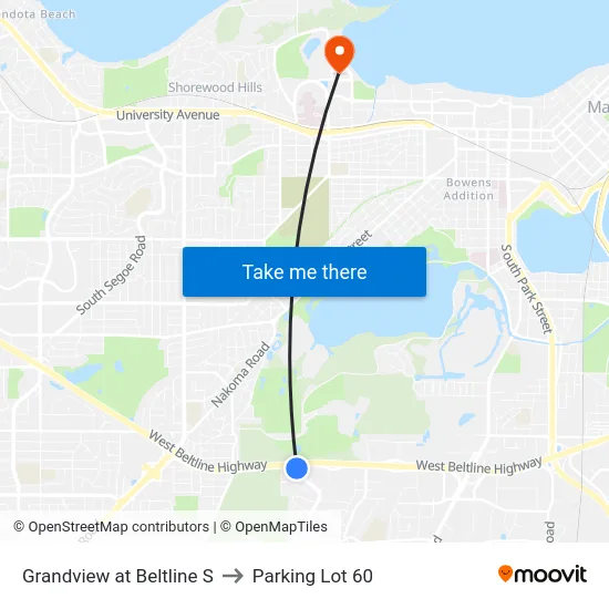 Grandview at Beltline S to Parking Lot 60 map