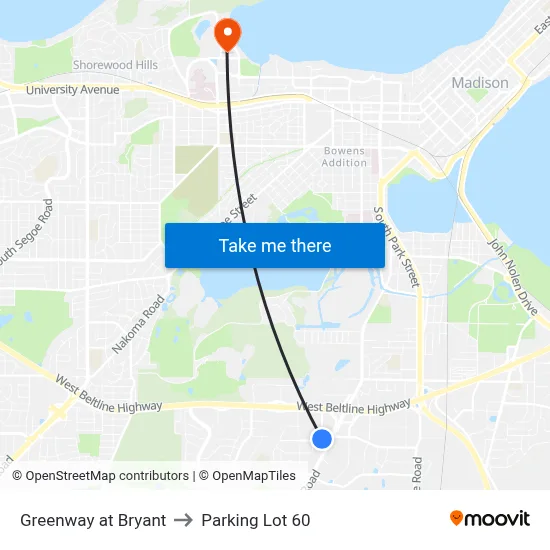 Greenway at Bryant to Parking Lot 60 map
