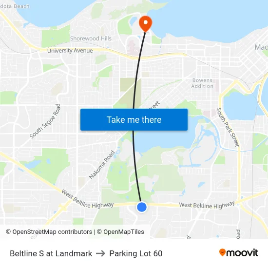 Beltline S at Landmark to Parking Lot 60 map