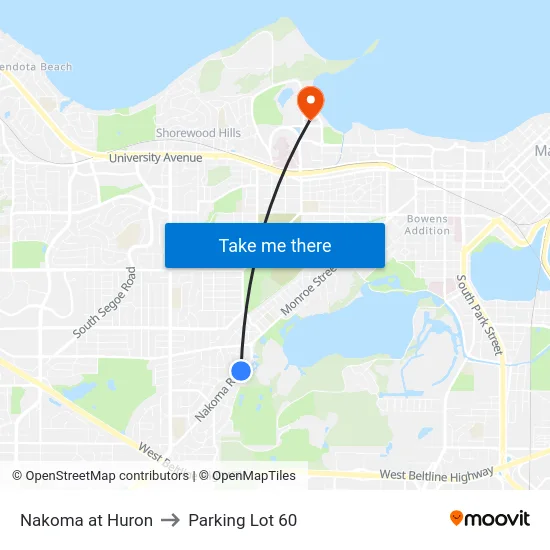 Nakoma at Huron to Parking Lot 60 map