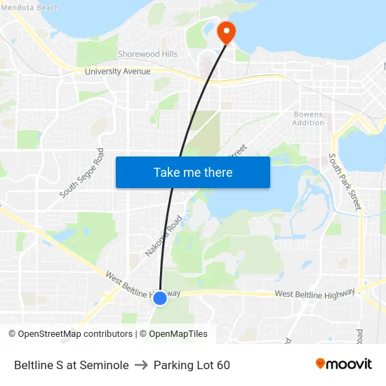 Beltline S at Seminole to Parking Lot 60 map
