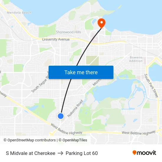 S Midvale at Cherokee to Parking Lot 60 map