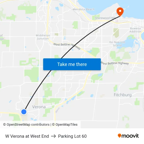 W Verona at West End to Parking Lot 60 map