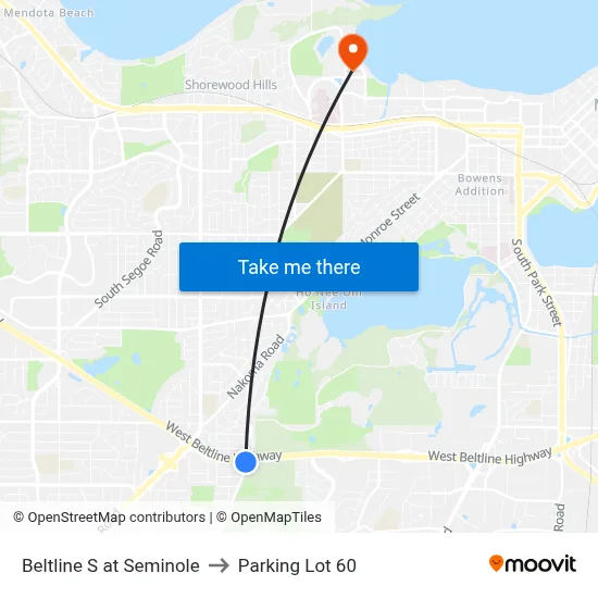 Beltline S at Seminole to Parking Lot 60 map