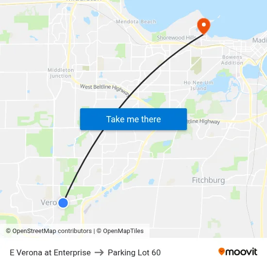 E Verona at Enterprise to Parking Lot 60 map