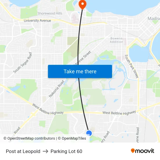 Post at Leopold to Parking Lot 60 map