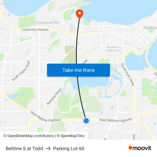 Beltline S at Todd to Parking Lot 60 map