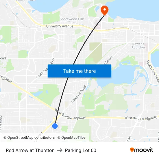 Red Arrow at Thurston to Parking Lot 60 map