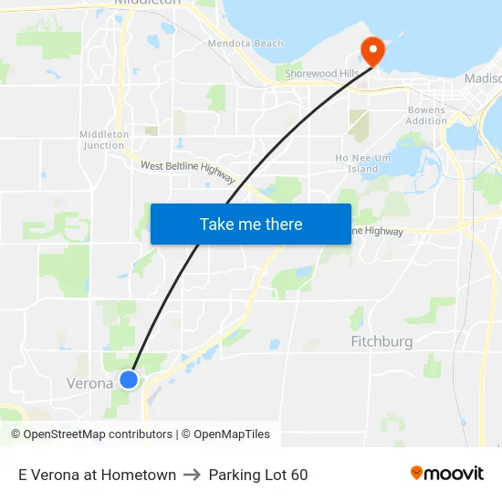 E Verona at Hometown to Parking Lot 60 map