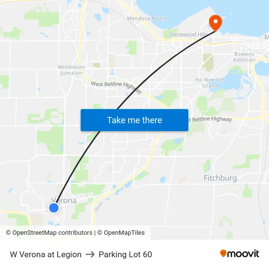 W Verona at Legion to Parking Lot 60 map