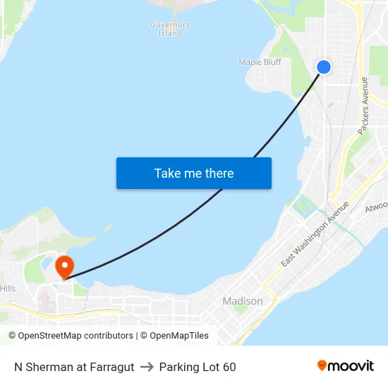 N Sherman at Farragut to Parking Lot 60 map