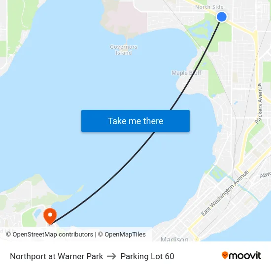 Northport at Warner Park to Parking Lot 60 map