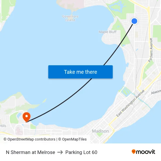 N Sherman at Melrose to Parking Lot 60 map
