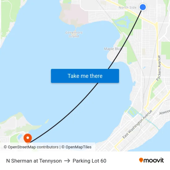 N Sherman at Tennyson to Parking Lot 60 map