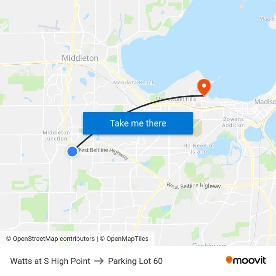 Watts at S High Point to Parking Lot 60 map