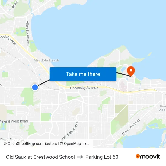 Old Sauk at Crestwood School to Parking Lot 60 map