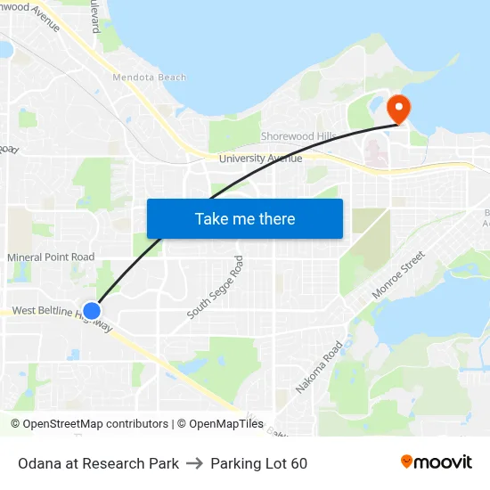 Odana at Research Park to Parking Lot 60 map