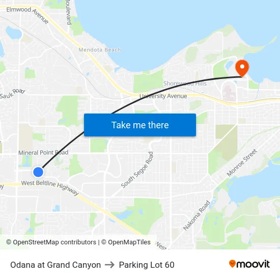 Odana at Grand Canyon to Parking Lot 60 map
