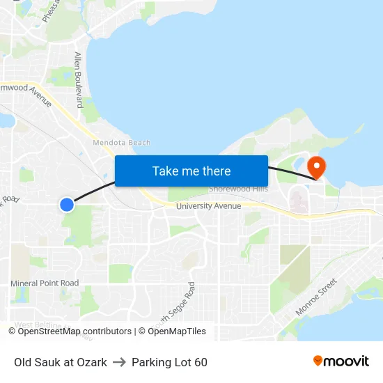 Old Sauk at Ozark to Parking Lot 60 map