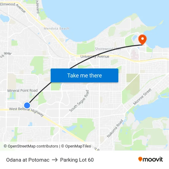 Odana at Potomac to Parking Lot 60 map