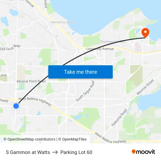 S Gammon at Watts to Parking Lot 60 map