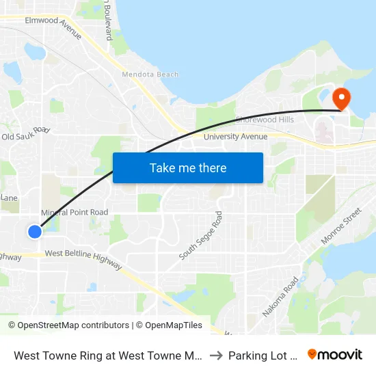West Towne Ring at West Towne Mall to Parking Lot 60 map