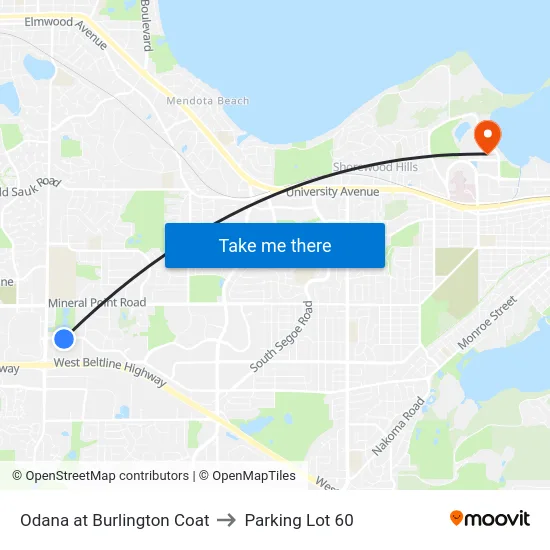 Odana at Burlington Coat to Parking Lot 60 map