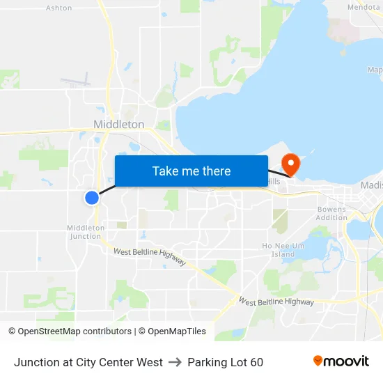 Junction at City Center West to Parking Lot 60 map