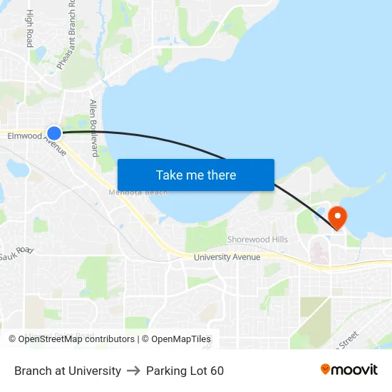 Branch at University to Parking Lot 60 map