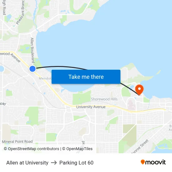 Allen at University to Parking Lot 60 map