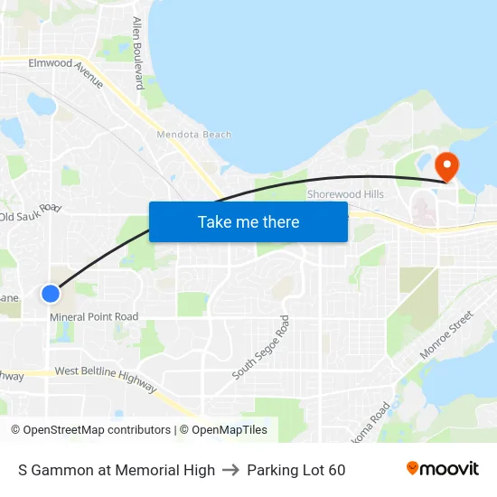 S Gammon at Memorial High to Parking Lot 60 map