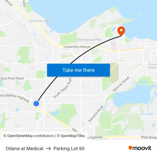 Odana at Medical to Parking Lot 60 map