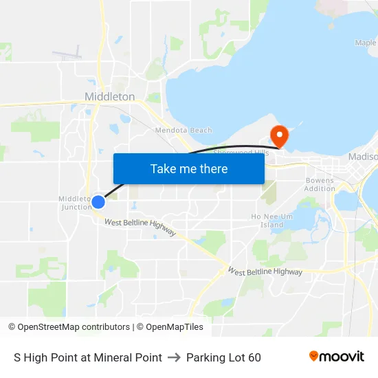 S High Point at Mineral Point to Parking Lot 60 map