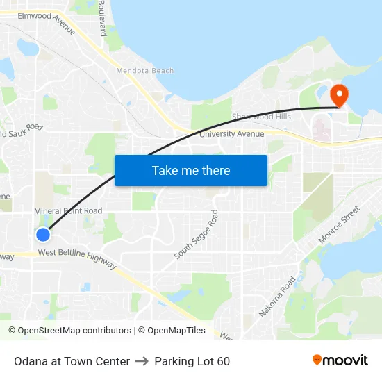 Odana at Town Center to Parking Lot 60 map