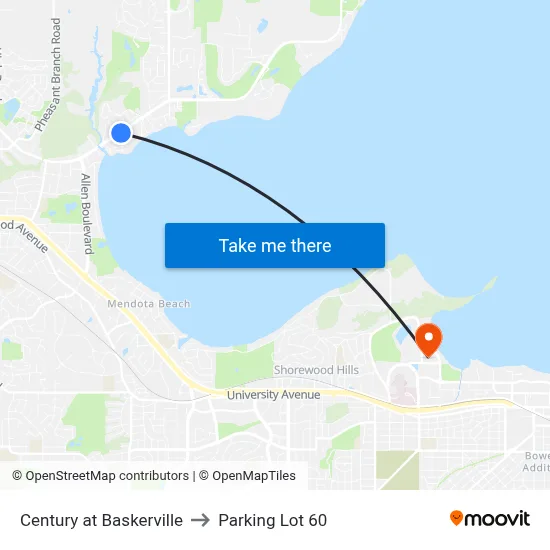 Century at Baskerville to Parking Lot 60 map