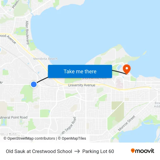 Old Sauk at Crestwood School to Parking Lot 60 map