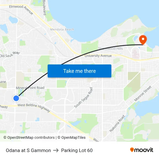 Odana at S Gammon to Parking Lot 60 map
