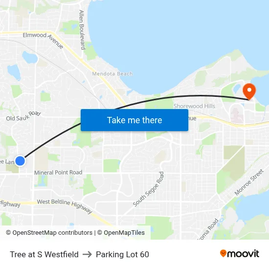 Tree at S Westfield to Parking Lot 60 map