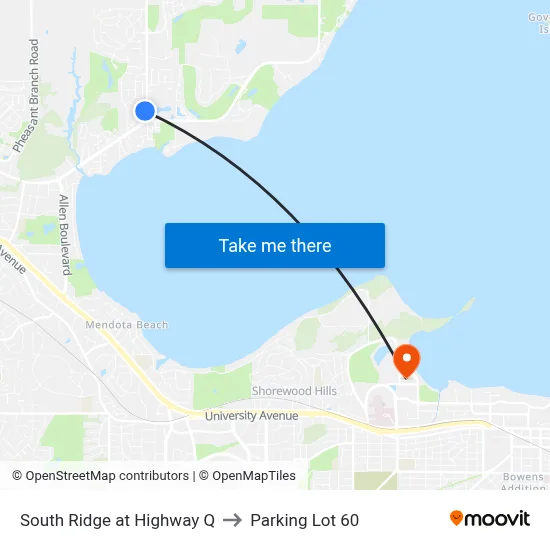 South Ridge at Highway Q to Parking Lot 60 map