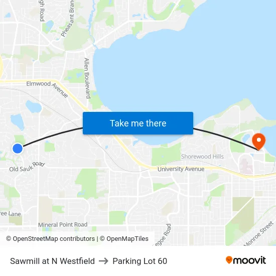 Sawmill at N Westfield to Parking Lot 60 map