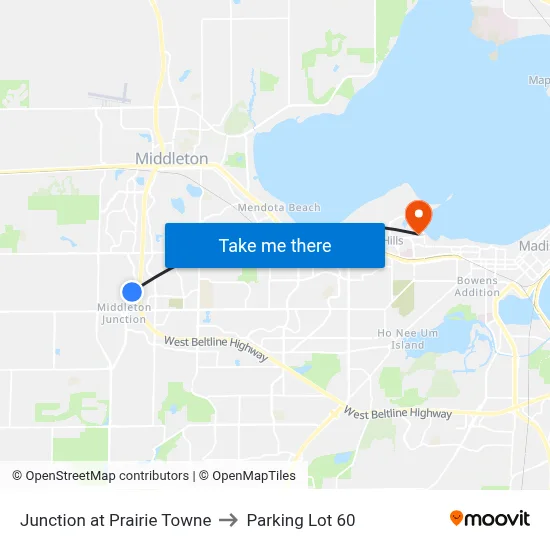 Junction at Prairie Towne to Parking Lot 60 map