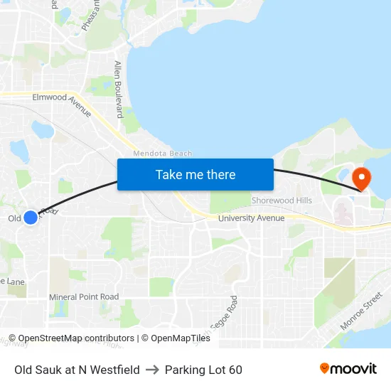 Old Sauk at N Westfield to Parking Lot 60 map
