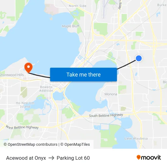 Acewood at Onyx to Parking Lot 60 map