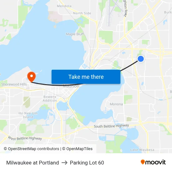 Milwaukee at Portland to Parking Lot 60 map