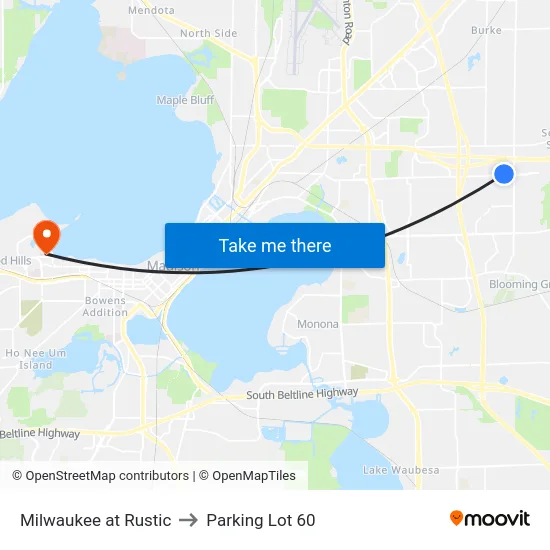 Milwaukee at Rustic to Parking Lot 60 map