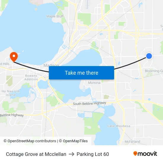 Cottage Grove at Mcclellan to Parking Lot 60 map