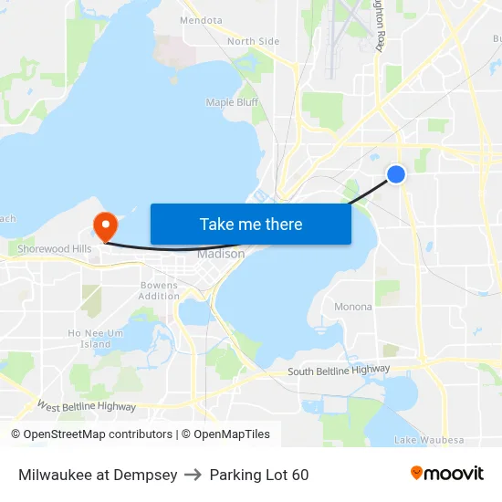 Milwaukee at Dempsey to Parking Lot 60 map